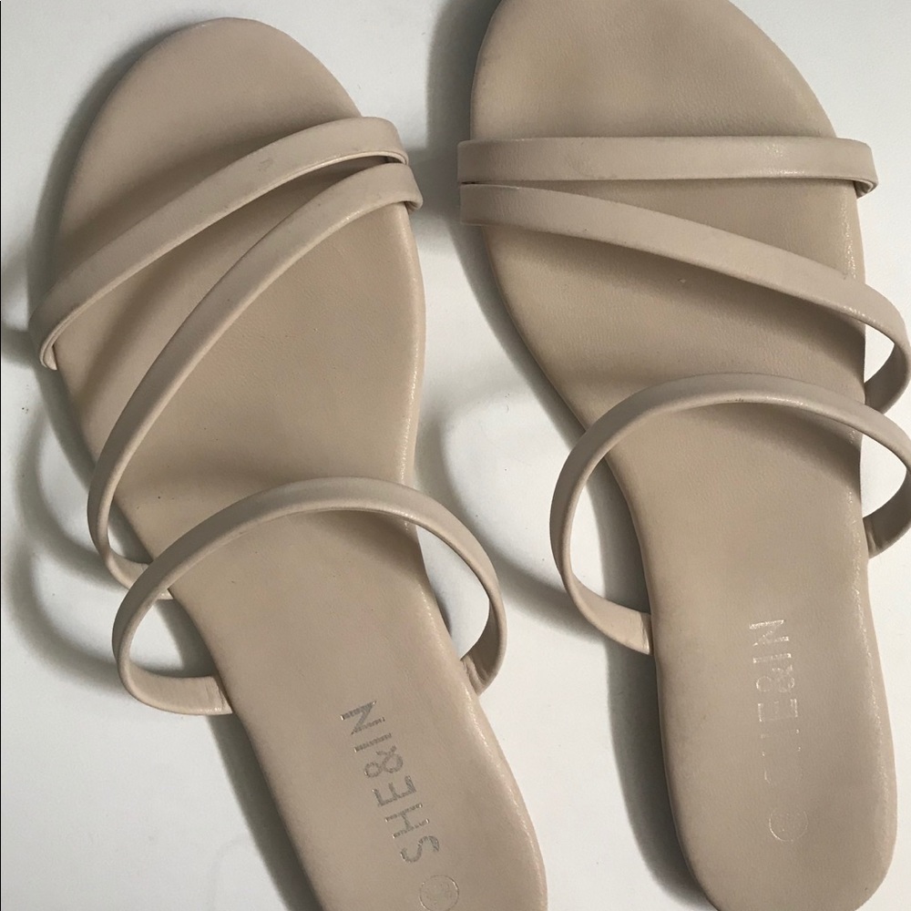 Beige Flat Slip On Sandals Size 8.5